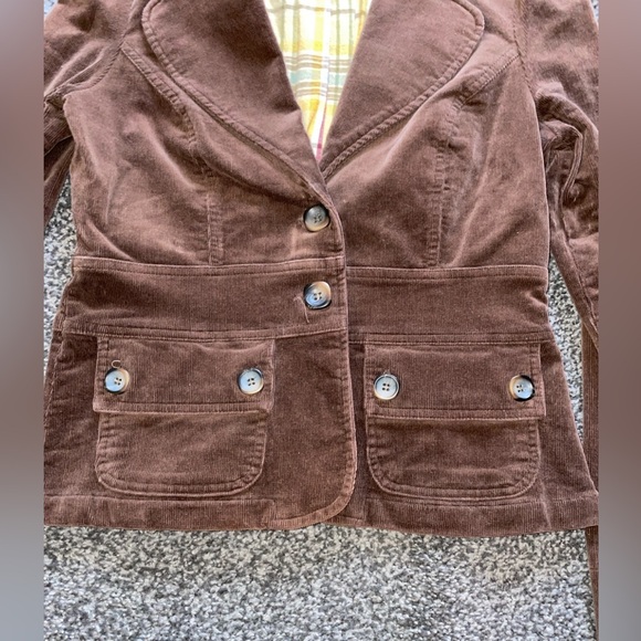 Y2K Zinc Corduroy Dark Brown Blazer Puff Shoulder Cropped Size Medium - Picture 4 of 12